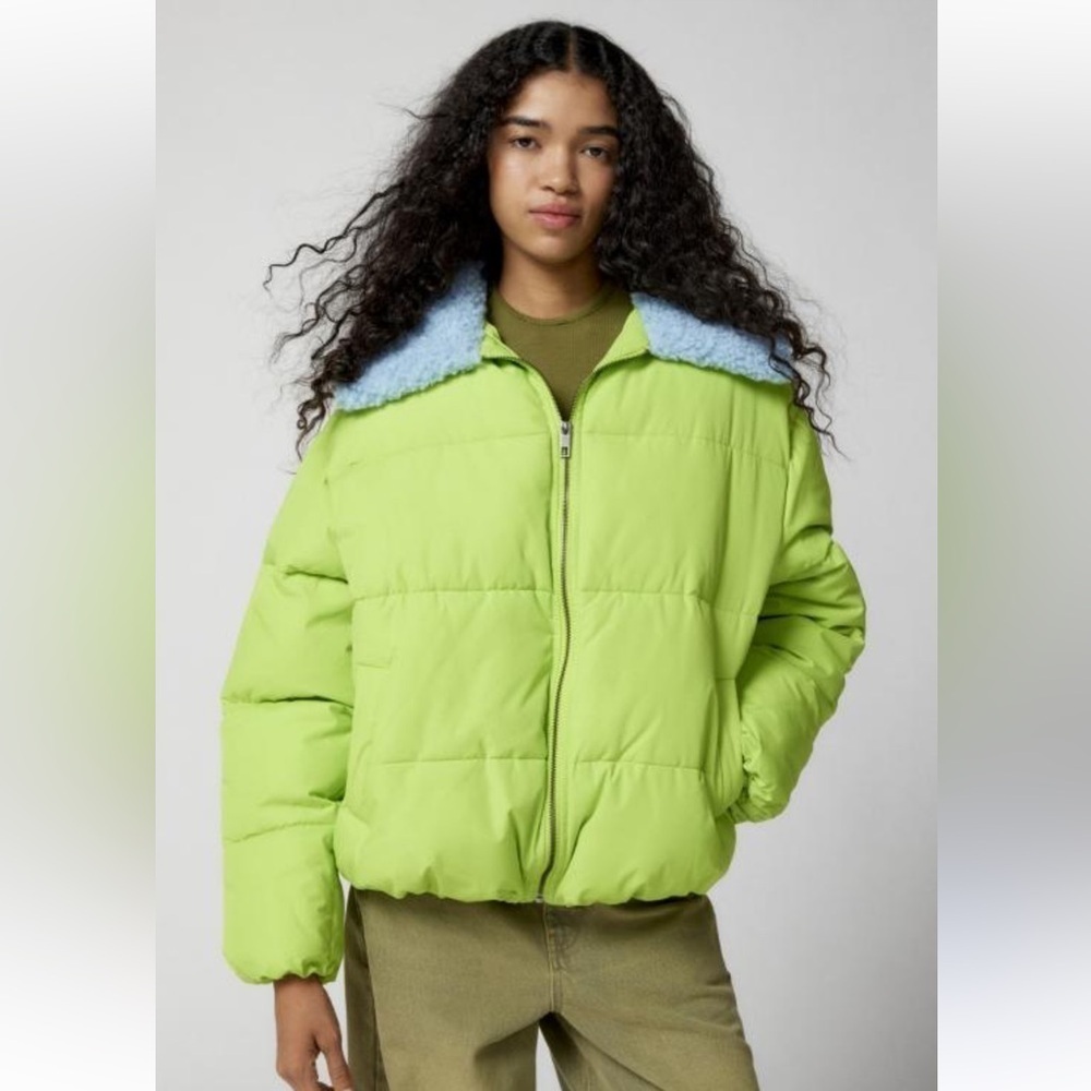Urban Outfitters Duckie Puffer Jacket Neon Green